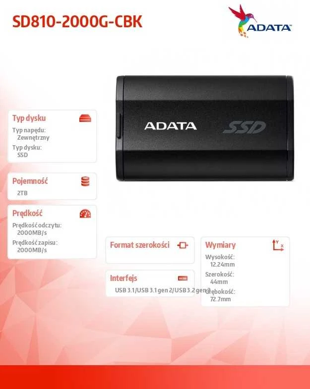 ADATA Išorinis kietasis diskas SSD SD810 2TB Juodas