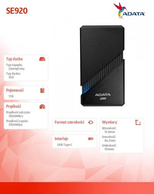 Kietasis diskas Adata SE920 1TB SSD juoda