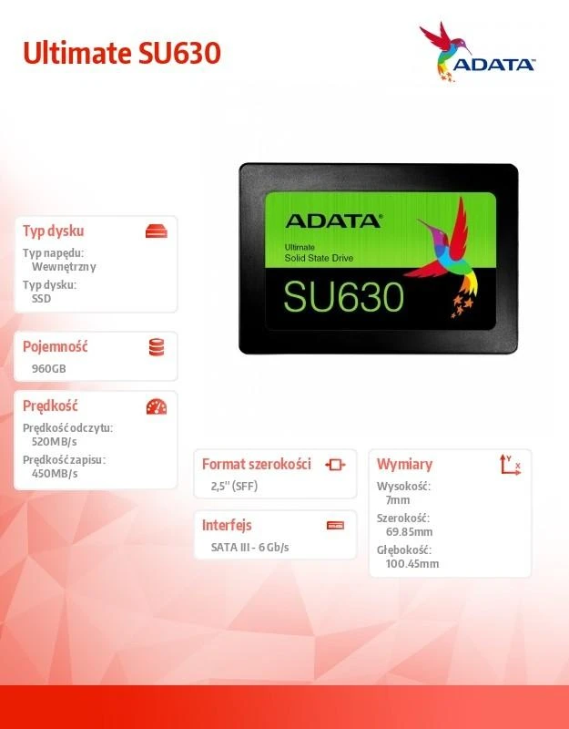 ADATA SU630 960GB 2.5" SATA3 3D SSD