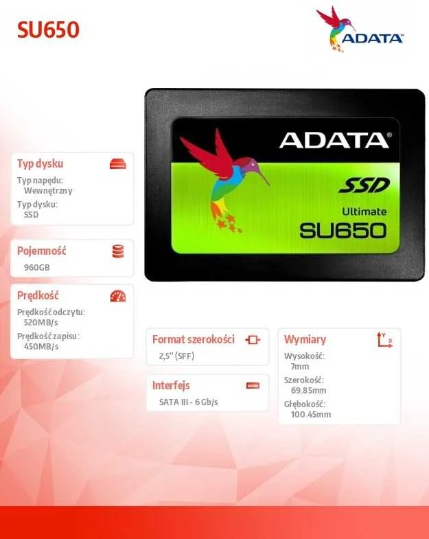 Kietasis diskas ADATA Ultimate SU650 960GB