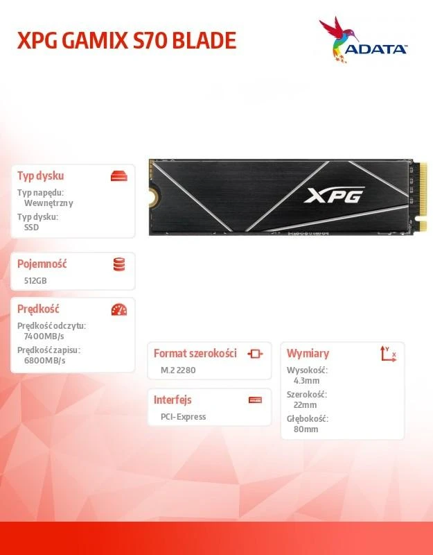 Kietasis diskas Adata XPG Gammix S70 Blade M.2 NVMe PCIe4x4 512GB