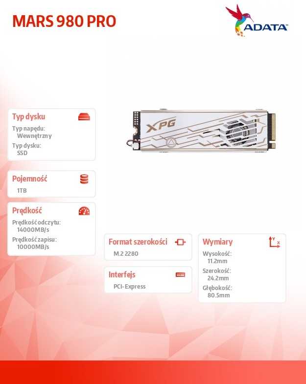 Adata XPG Mars 980 Pro M.2 NVMe PCIe5x4 1TB