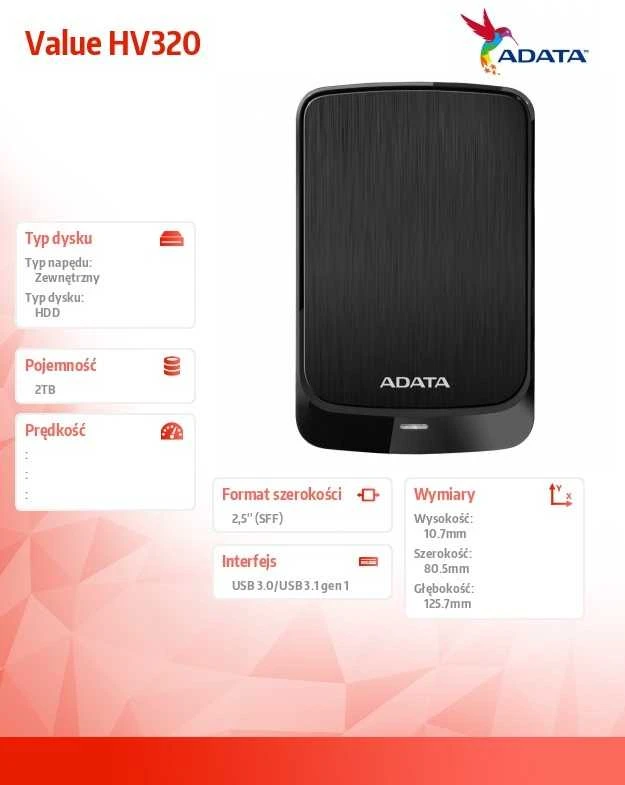 Kietasis diskas ADATA HV320 2TB USB3.1 2.5" external HDD Juodas