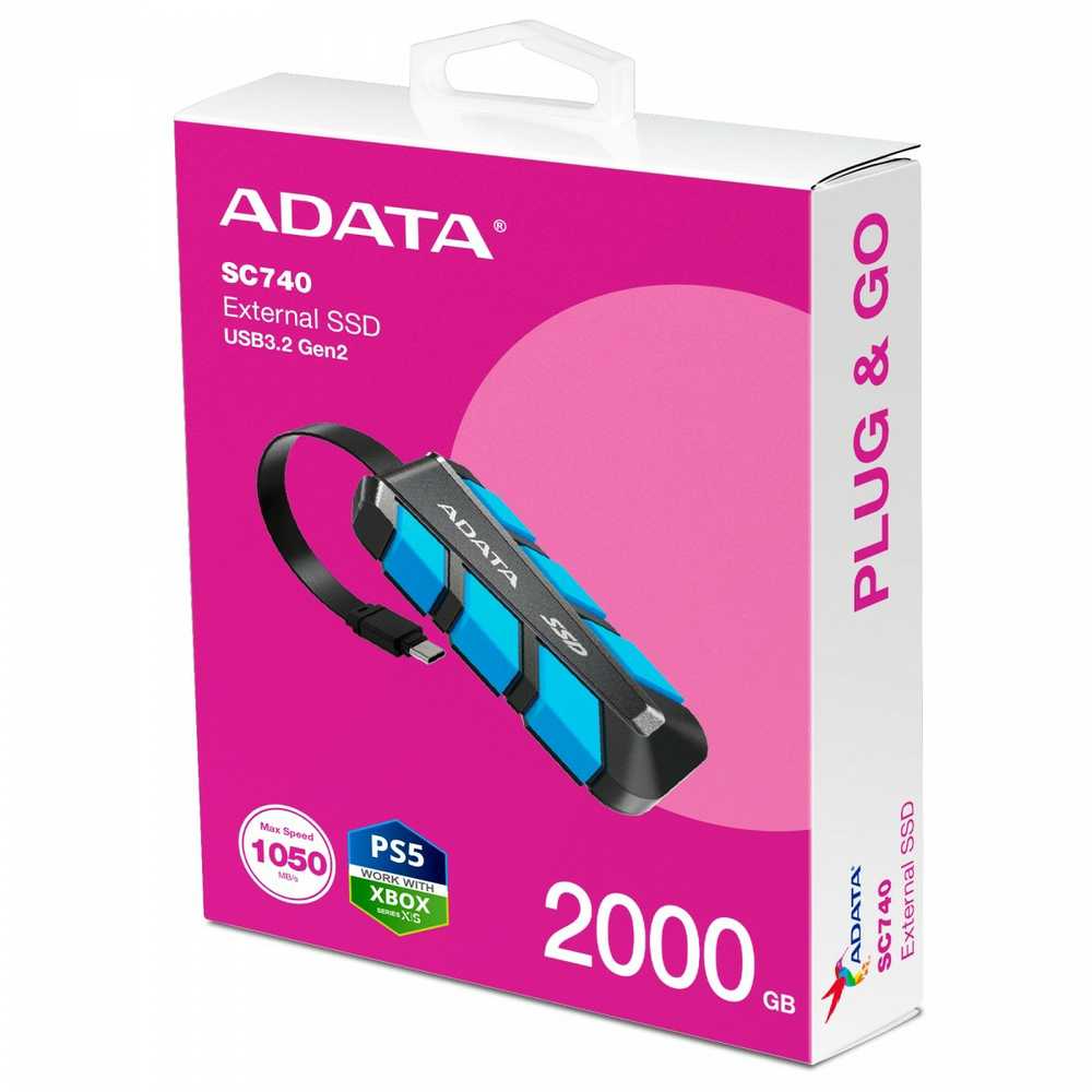 ADATA SC740 Išorinis kietasis diskas SSD 2 TB, Externe SSD - juodas/mėlynas, USB-C 3.2 Gen 2 (10 Gbit/s)