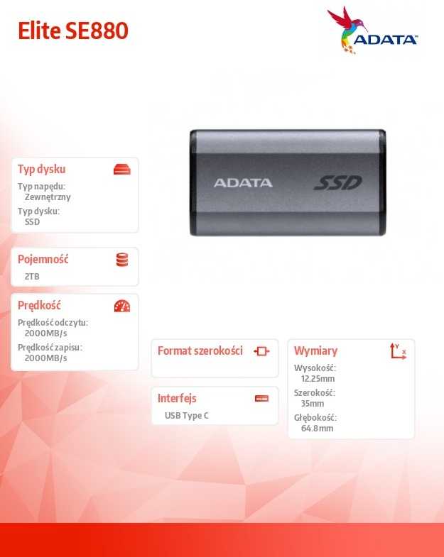 ADATA | Išorinis kietasis diskas SSD | SE880 | 2000 GB | Solid-state drive sąsaja USB 3.2 Gen 2x2