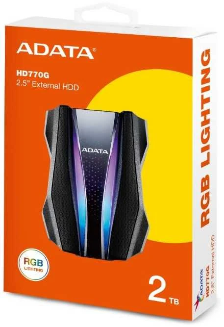 ADATA Išorinis kietasis diskas | HD770G | 2000 GB | USB 3.2 Gen1 (atgalinis suderinamas su USB 2.0) | Juodas | Suderinamumas su konkrečiais pagrindiniais įrenginiais gali skirtis ir gali būti paveiktas sistemos aplinkos. Norint prijungti per USB 2.0, reikia prijungti du USB jungtys, kad būtų pakankamai energijos. Reikės USB Y kabelio.
