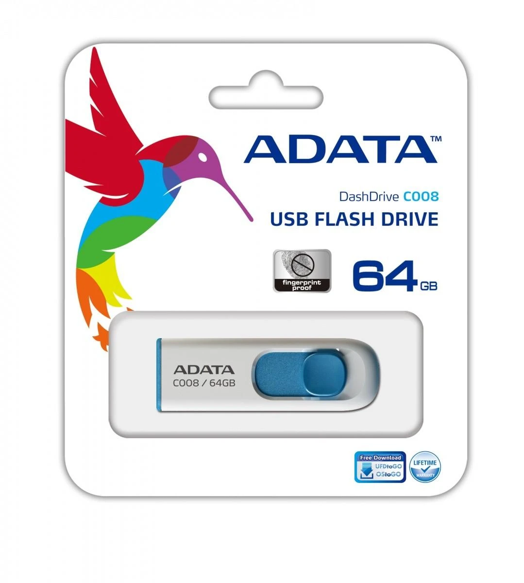 Ištraukiamas atmintukas Adata C008 64GB Baltas/Mėlynas
