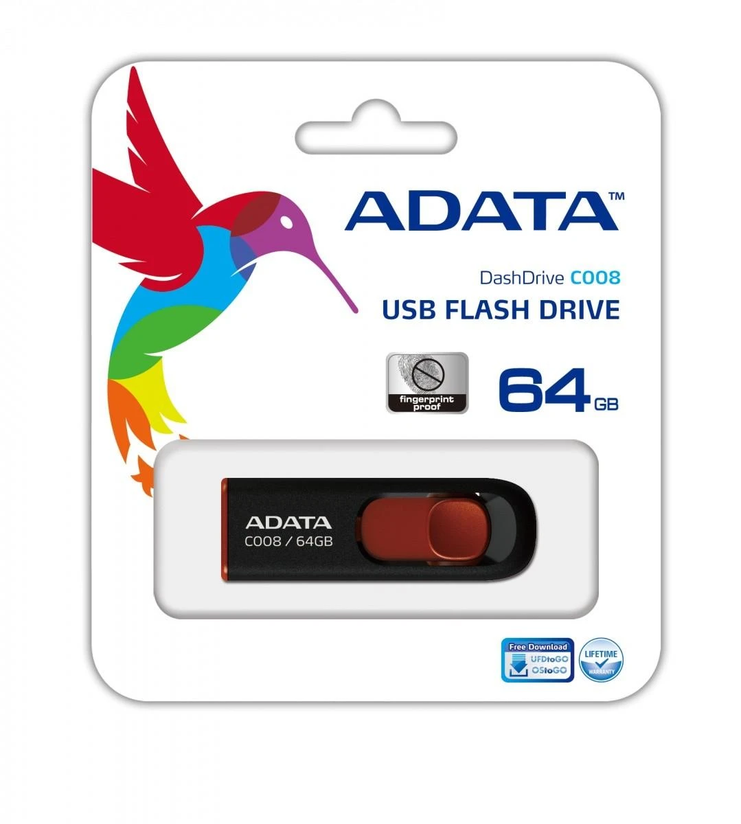 Ištraukiamas atmintukas Adata C008 64GB Juodas/Raudonas