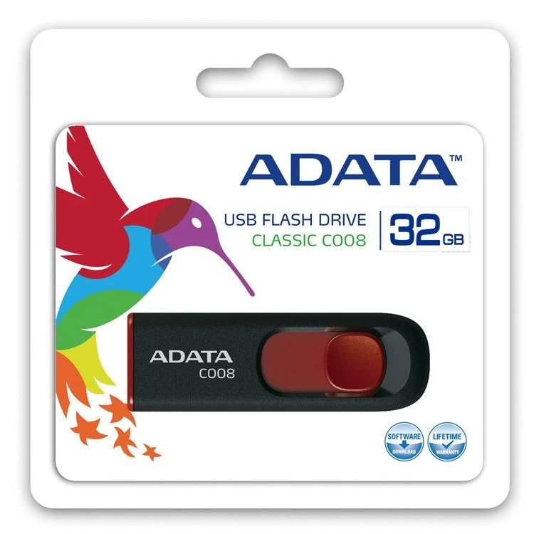 Ištraukiamas atmintukas Adata C008 32GB Juodas/raudonas