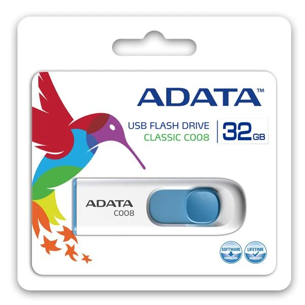 Ištraukiamas atmintukas Adata C008 32GB Baltas/mėlynas