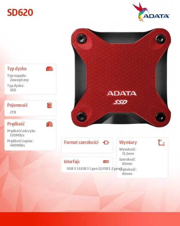 Kietasis diskas ADATA SSD DISK SD620 2TB Raudonas