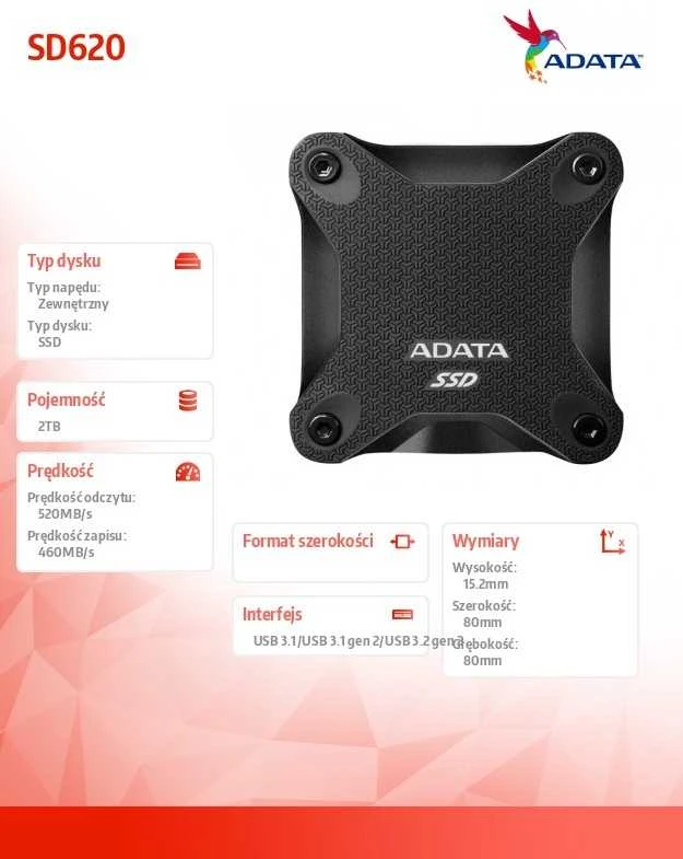 ADATA | Išorinis kietasis diskas SSD | SD620 | 2000 GB | Solid-state drive sąsaja USB 3.2 Gen 2