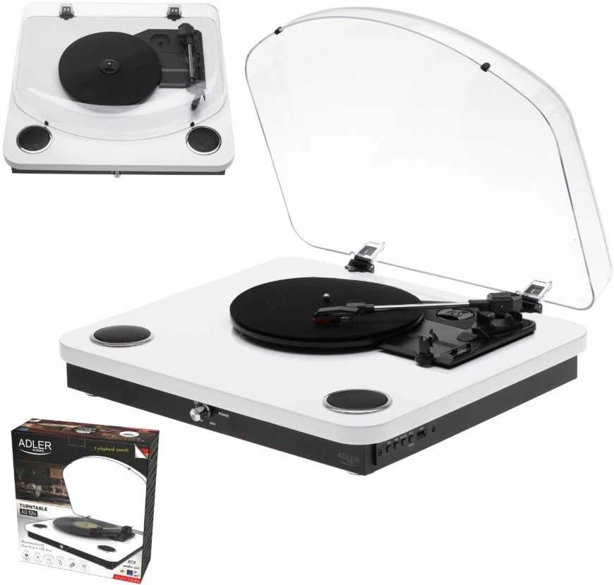 Patefonas Adler AD-1914W su USB ir Bluetooth, baltos spalvos