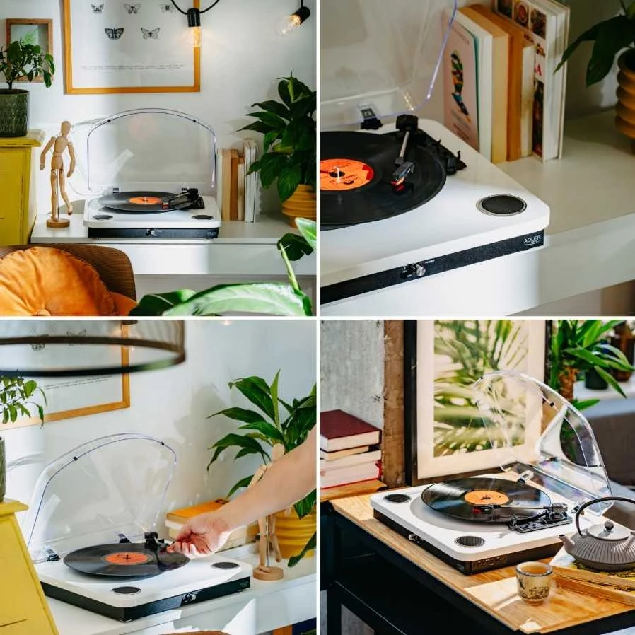 Patefonas Adler AD-1914W su USB ir Bluetooth, baltos spalvos