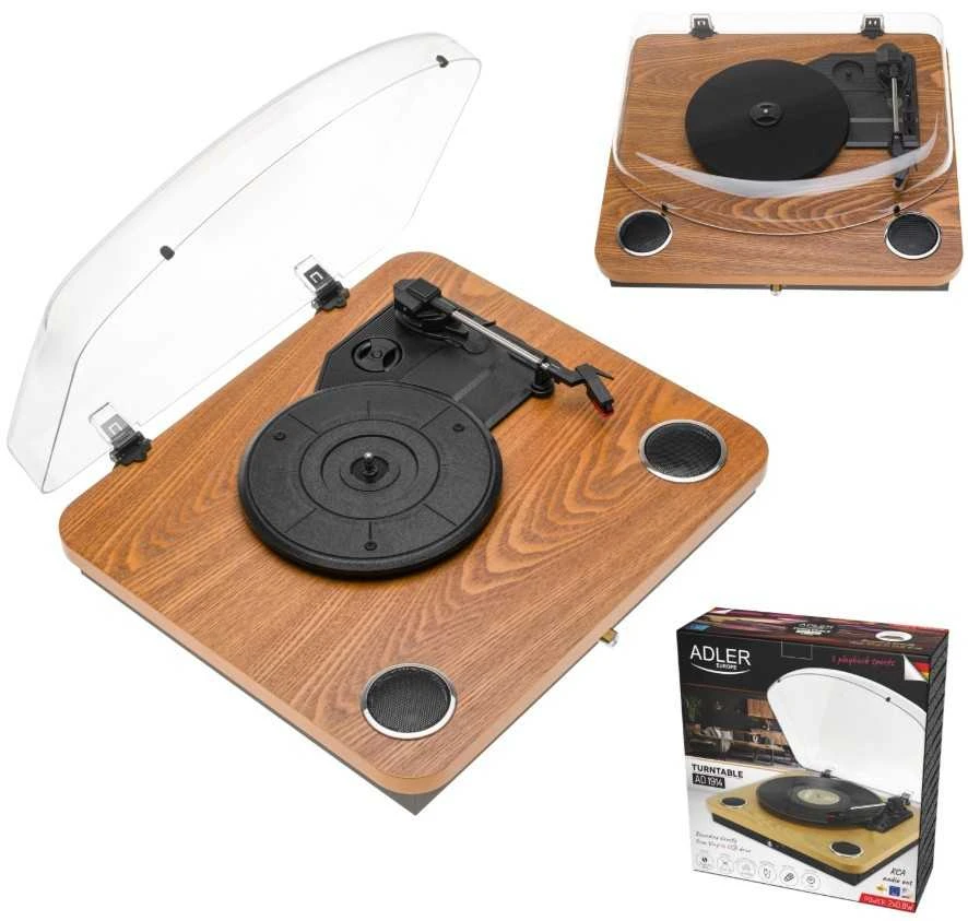 Patefonas Adler AD-1914 su USB ir Bluetooth, rudos medienos spalvos