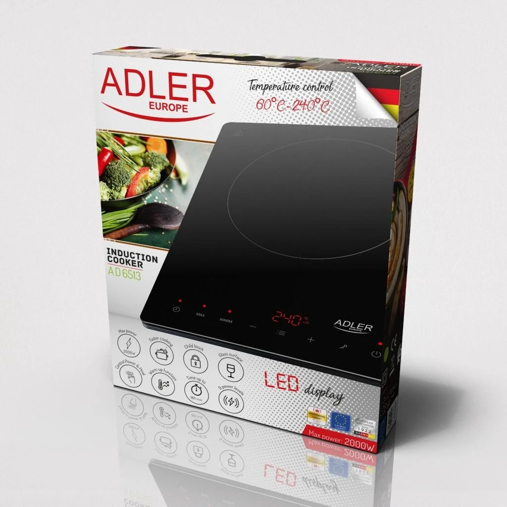 Adler | Hob | AD 6513 | Number of burners/cooking zones 1 | LCD Ekranas | Induction | Juodas