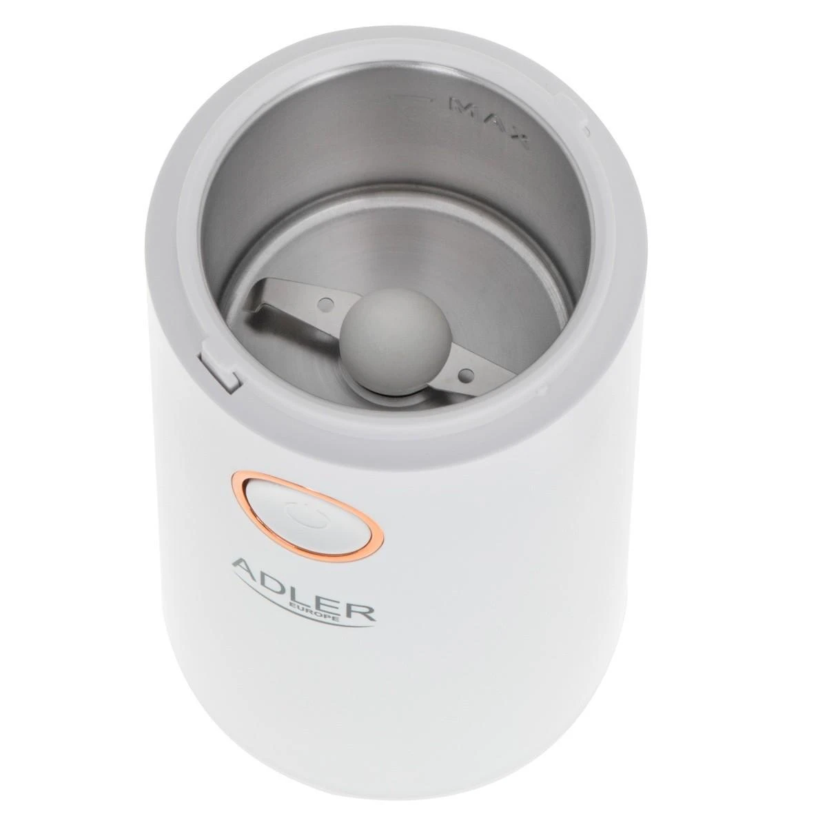 Kavamalė Adler | Kavos malūnėlis | AD4446wg | 150 W | Kavos pupelių talpa 75 g | Dangčio apsauginis jungiklis | Baltas