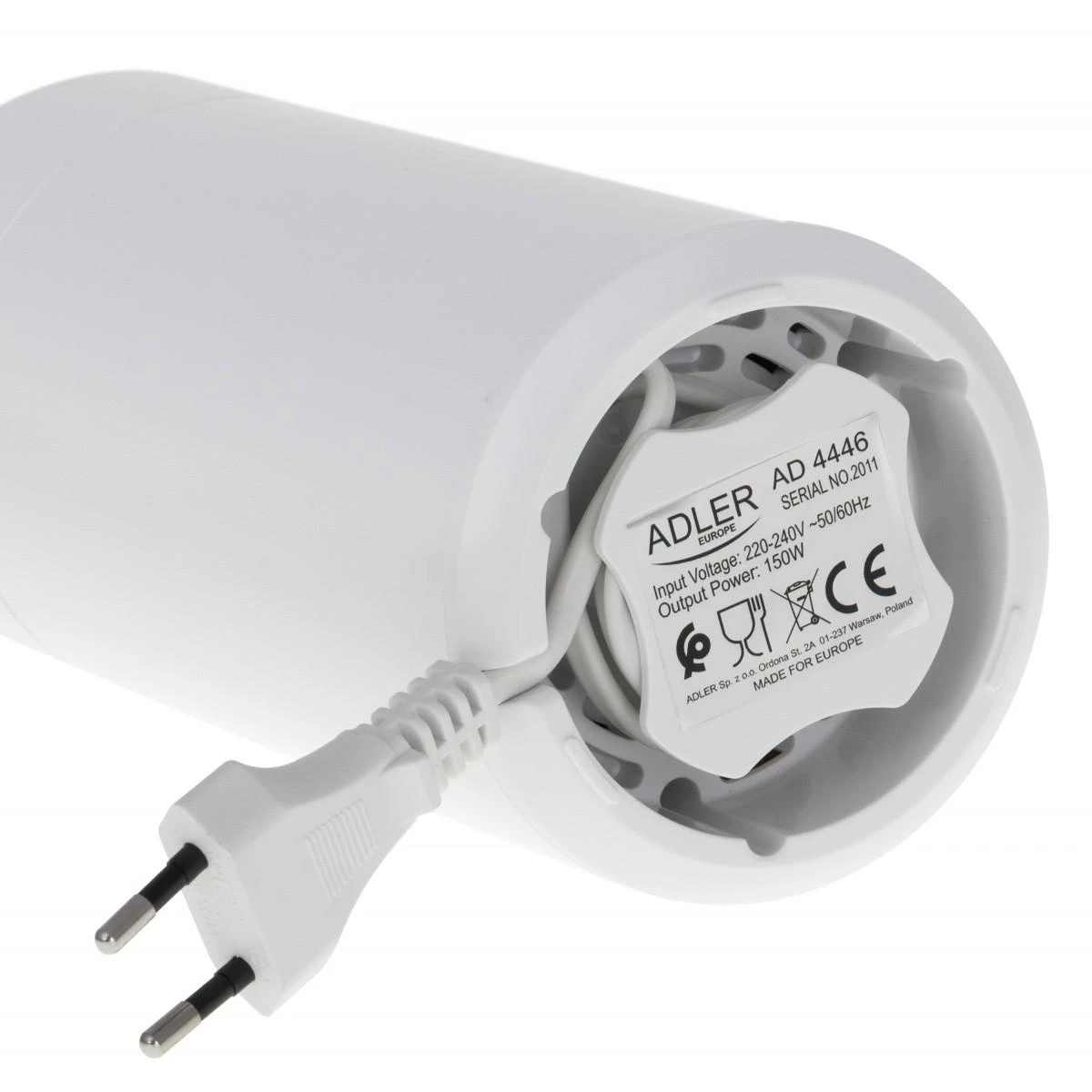 Kavamalė Adler | Kavos malūnėlis | AD4446wg | 150 W | Kavos pupelių talpa 75 g | Dangčio apsauginis jungiklis | Baltas
