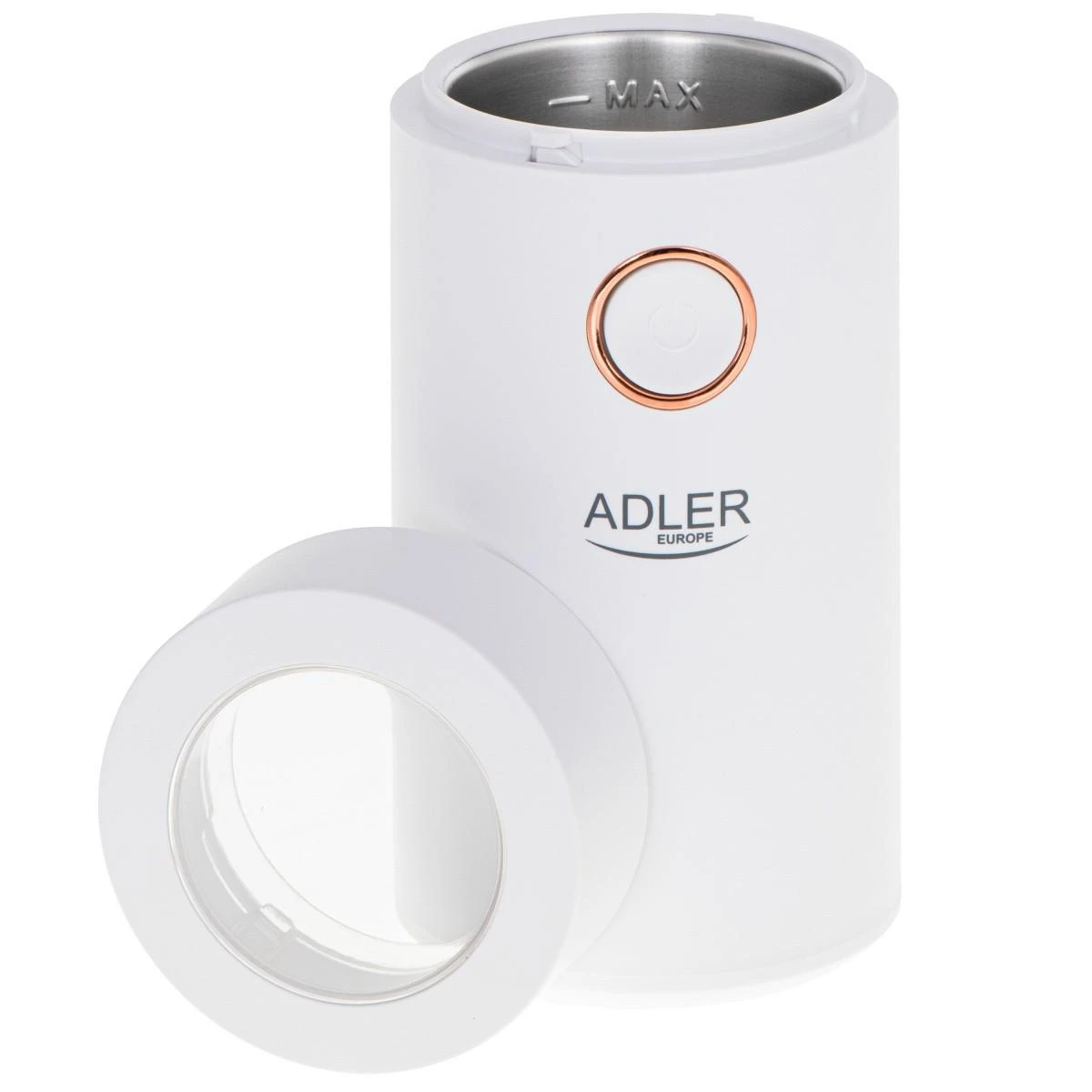 Kavamalė Adler | Kavos malūnėlis | AD4446wg | 150 W | Kavos pupelių talpa 75 g | Dangčio apsauginis jungiklis | Baltas