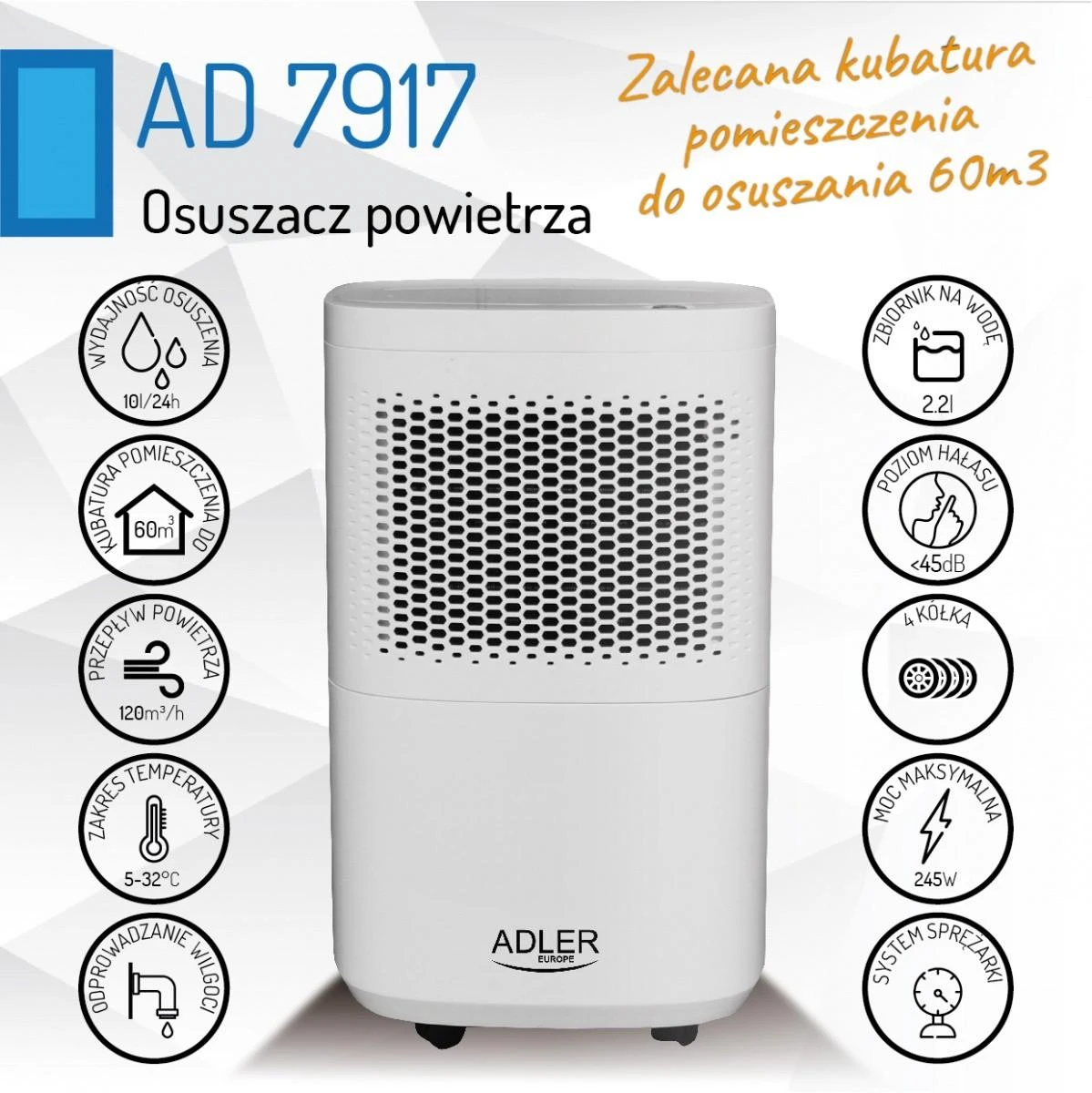 Oro sausintuvas Adler AD 7917, baltas