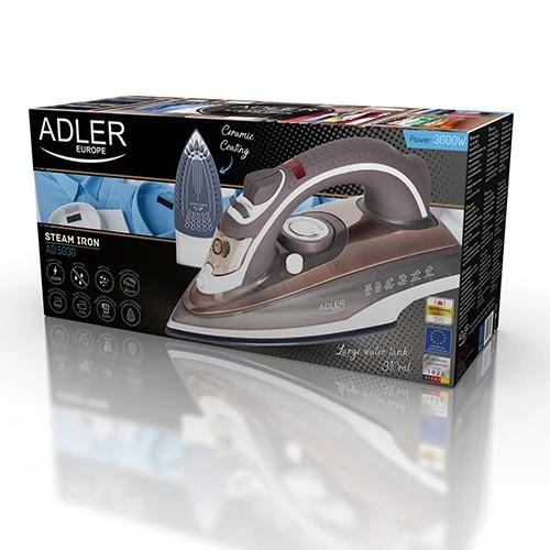 Adler | Lygintuvas | AD 5030 | Garų lygintuvas | 3000 W | Vanduo tank capacity 310 ml | Continuous steam 20 g/min | Brown