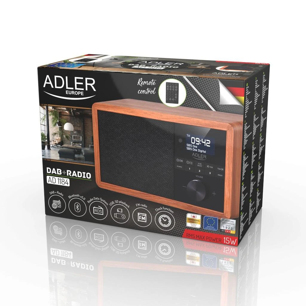 Radijo imtuvas Adler AD 1184 Radio DAB+ Bluetooth, Rudos/Juodos spalvos