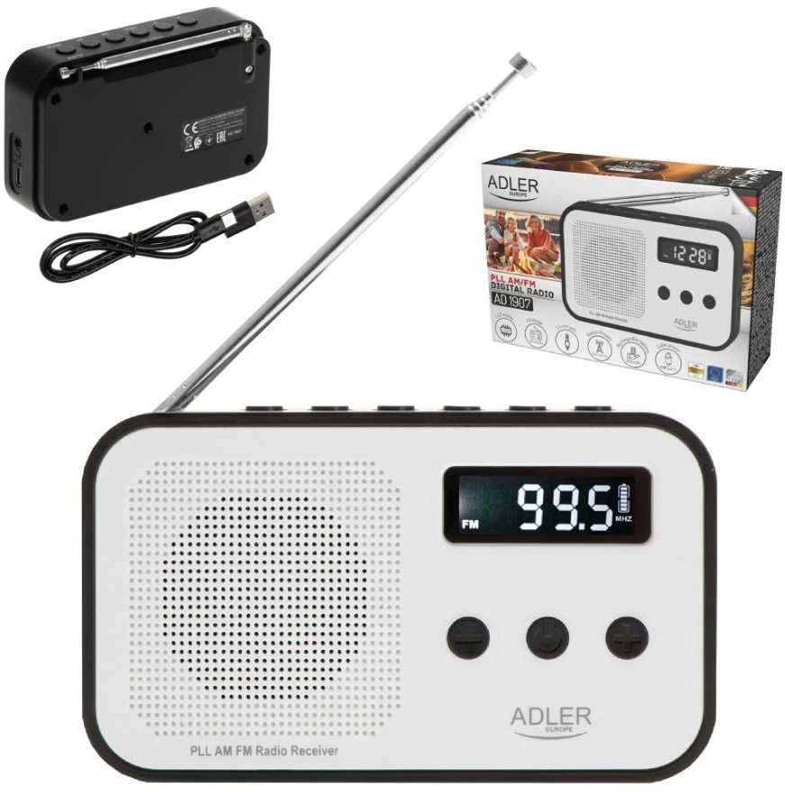 Adler | Digital radio PLL AM/FM | AD 1907 | Alarm function | Baltas/Juodas