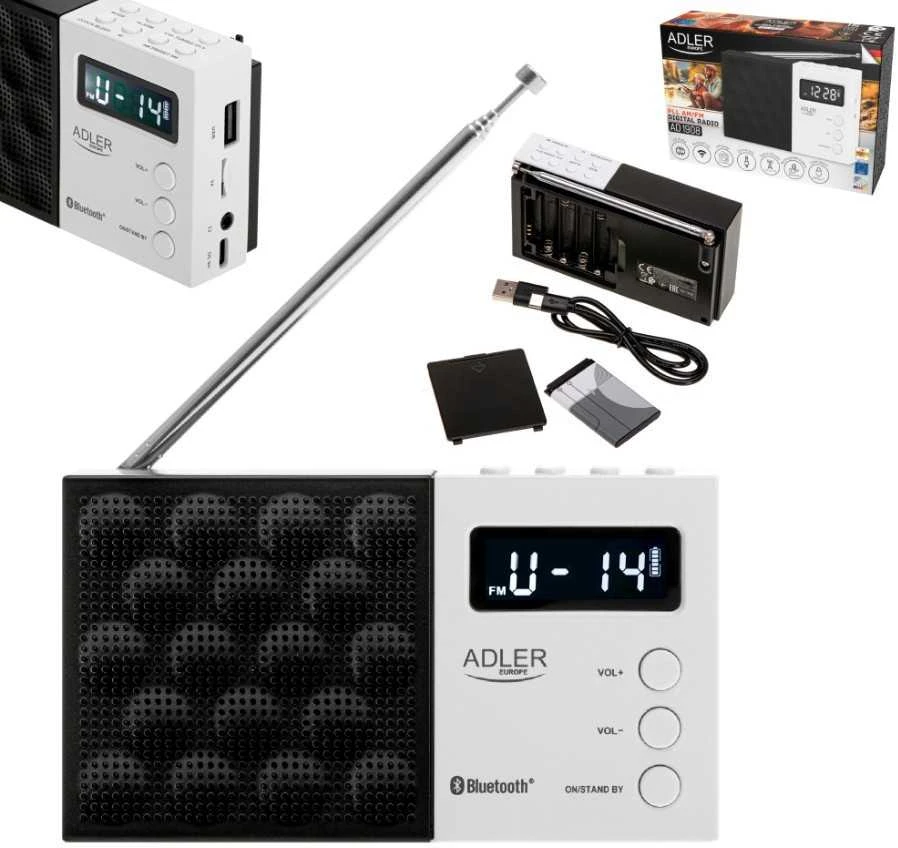 Adler | Digital Radio - PLL AM/FM | AD 1908 | Alarm function | Baltas/Juodas