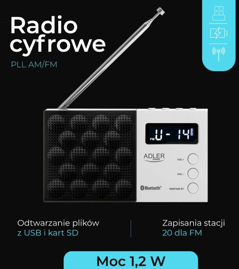 Adler | Digital Radio - PLL AM/FM | AD 1908 | Alarm function | Baltas/Juodas