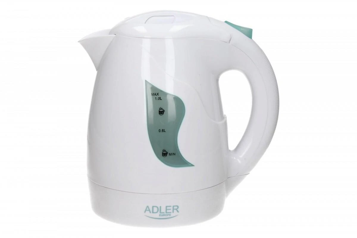 Adler AD 08 Standartinis virdulys, Plastikas, Baltas, 850 W, 1 L, 360° sukamasis pagrindas