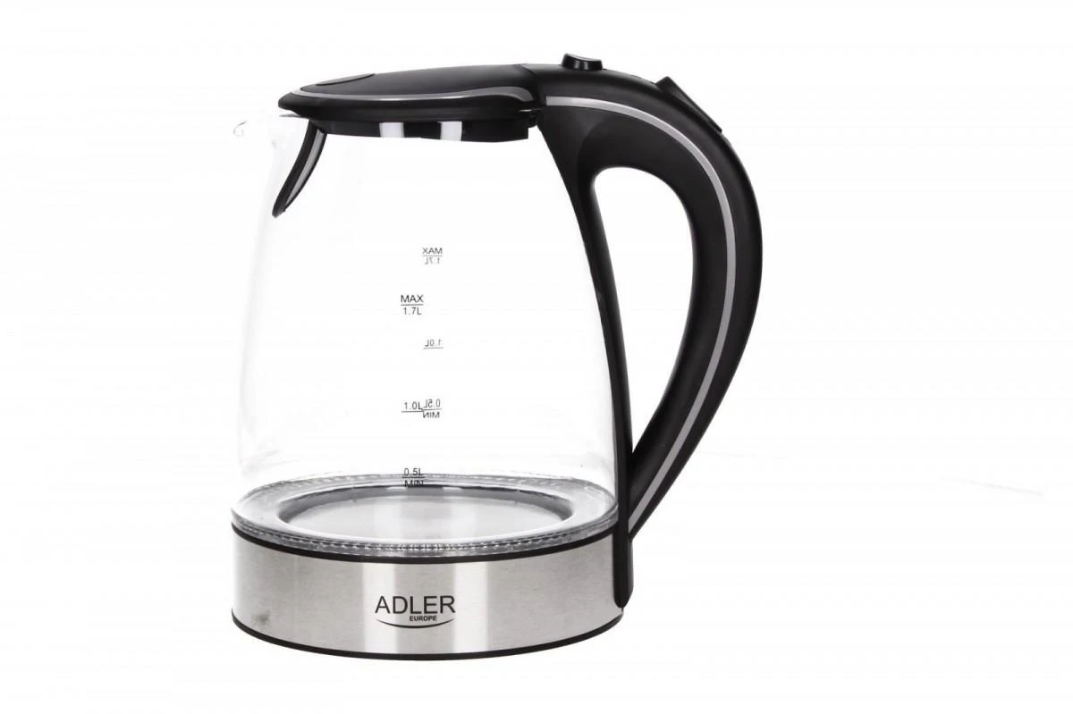 Adler | Virdulys | AD 1225 | Standard | 2000 W | 1.7 L | Glass | 360° rotational base | Nerūdijantis plienas/Transparent