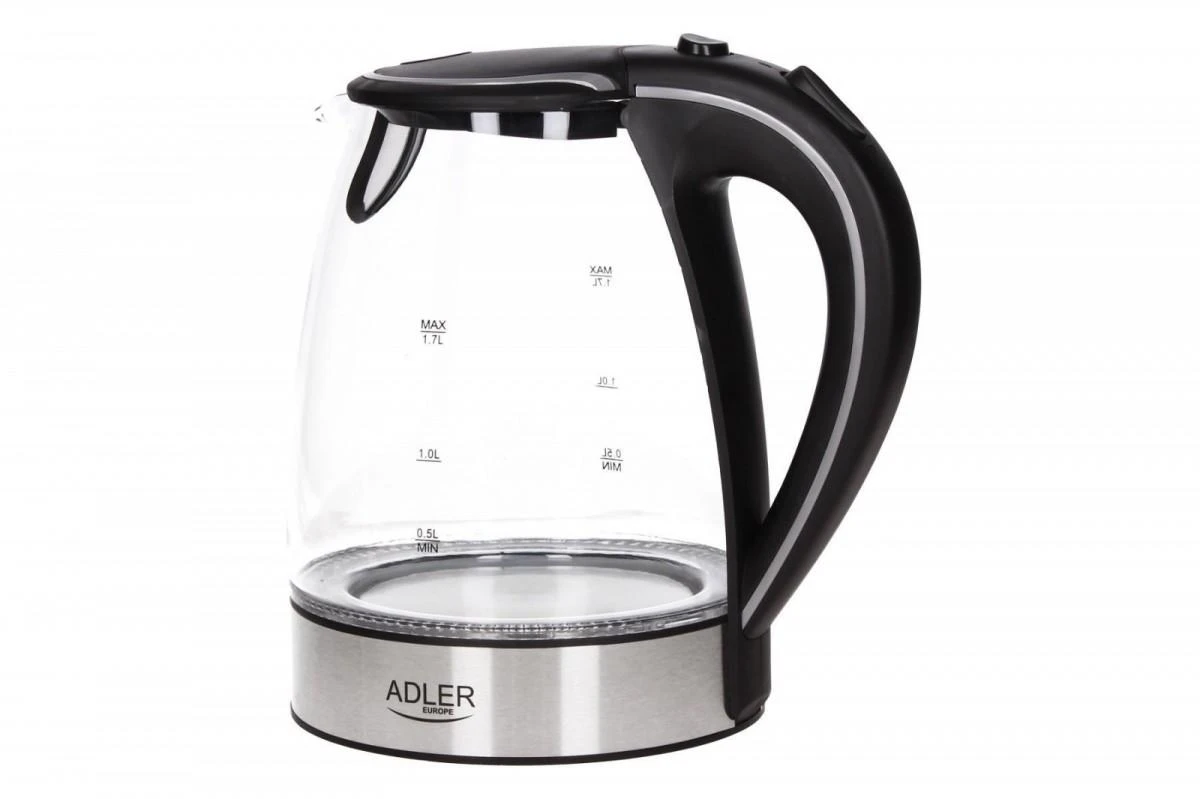 Adler | Virdulys | AD 1225 | Standard | 2000 W | 1.7 L | Glass | 360° rotational base | Nerūdijantis plienas/Transparent