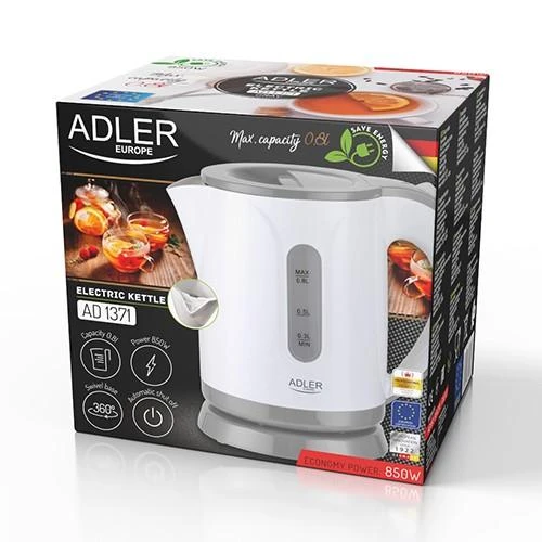 Adler | Virdulys | AD 1371g | Electric | 850 W | 0.8 L | Nerūdijantis plienas/Polypropylene | 360° rotational base | Baltas/Pilkas