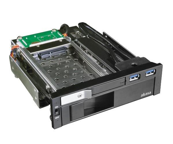 Akasa 5,25 colio lizdas, skirtas 1x 3,5" ir 1x 2,5" plius 2x USB 3.0