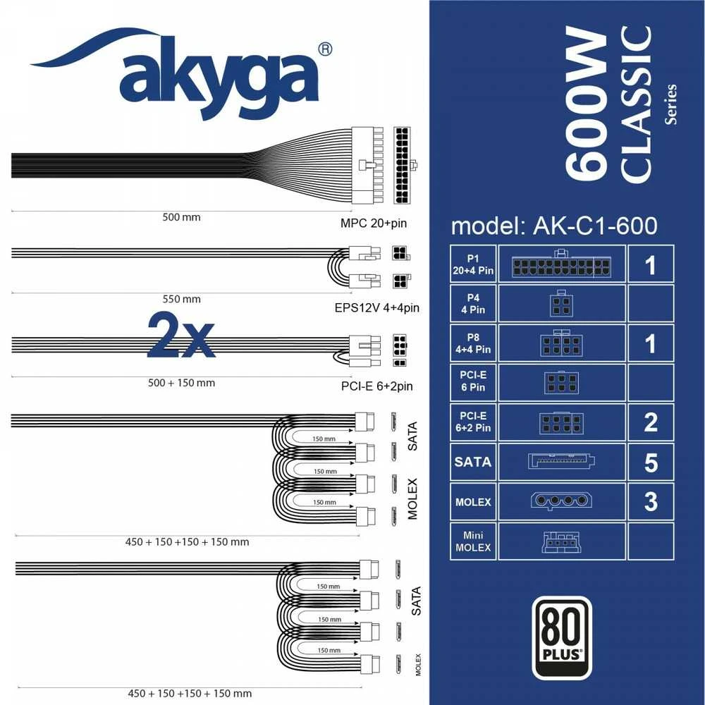 Maitinimo šaltinis Akyga AK-C1-600 600W