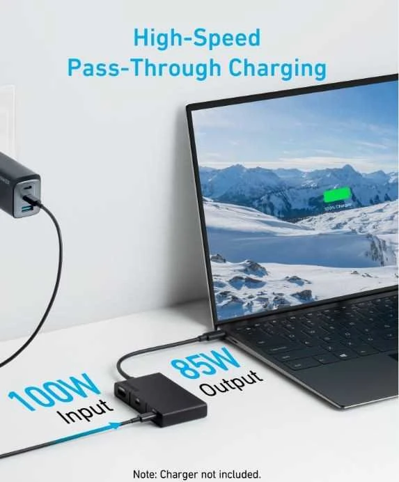 Anker 332 USB-C šakotuvas su 100W įkrovimo pralaidos funkcija