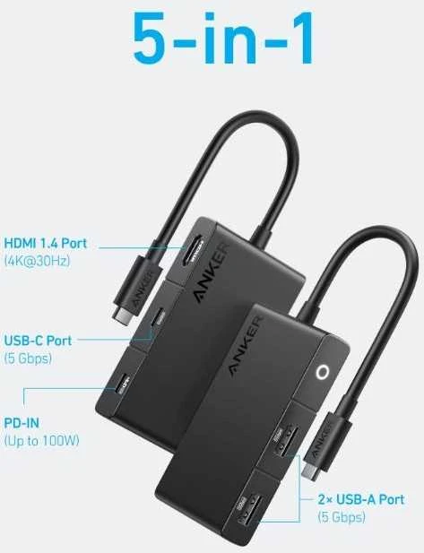 Anker 332 Wired USB 3.2 Gen 1 (3.1 Gen 1) Type-C Juodas