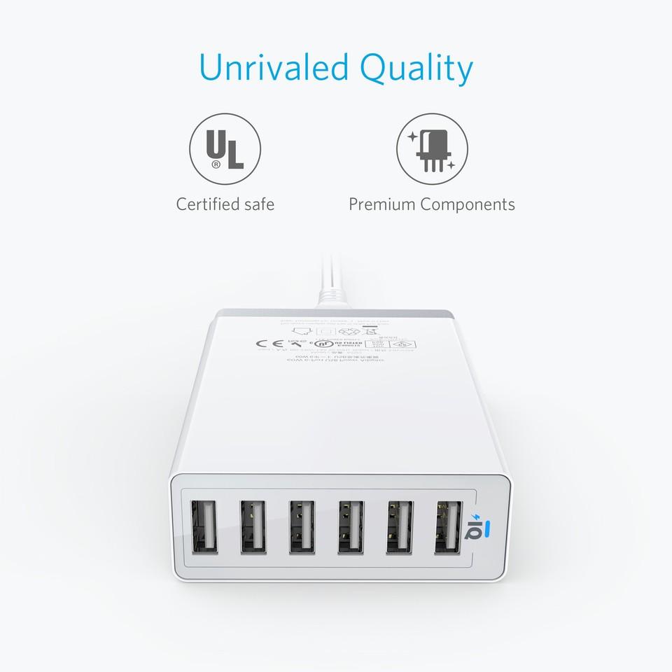 Telefono įkroviklis Anker PowerPort 6 USB Charger 60W 6 Port Black A2123