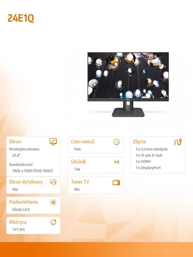 Monitorius Aoc 24E1Q 23,8", Juodos spalvos