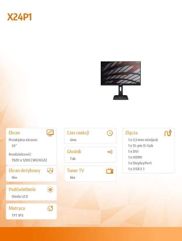 Monitorius AOC X24P1 (24", IPS/PLS, 1920x1200, DisplayPort, HDMI, VGA, juodos spalvos)