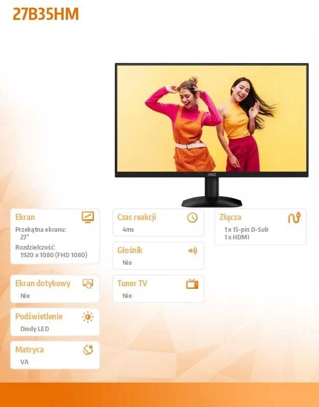 Monitorius AOC 27B35HM 27inch 1920x1080 HDMI D-Sub Juodas