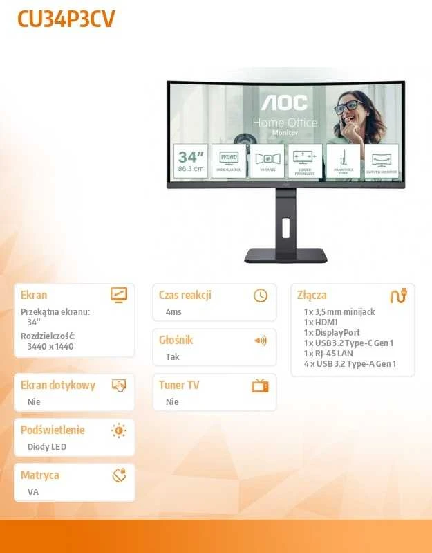 Monitorius AOC CU34P3CV