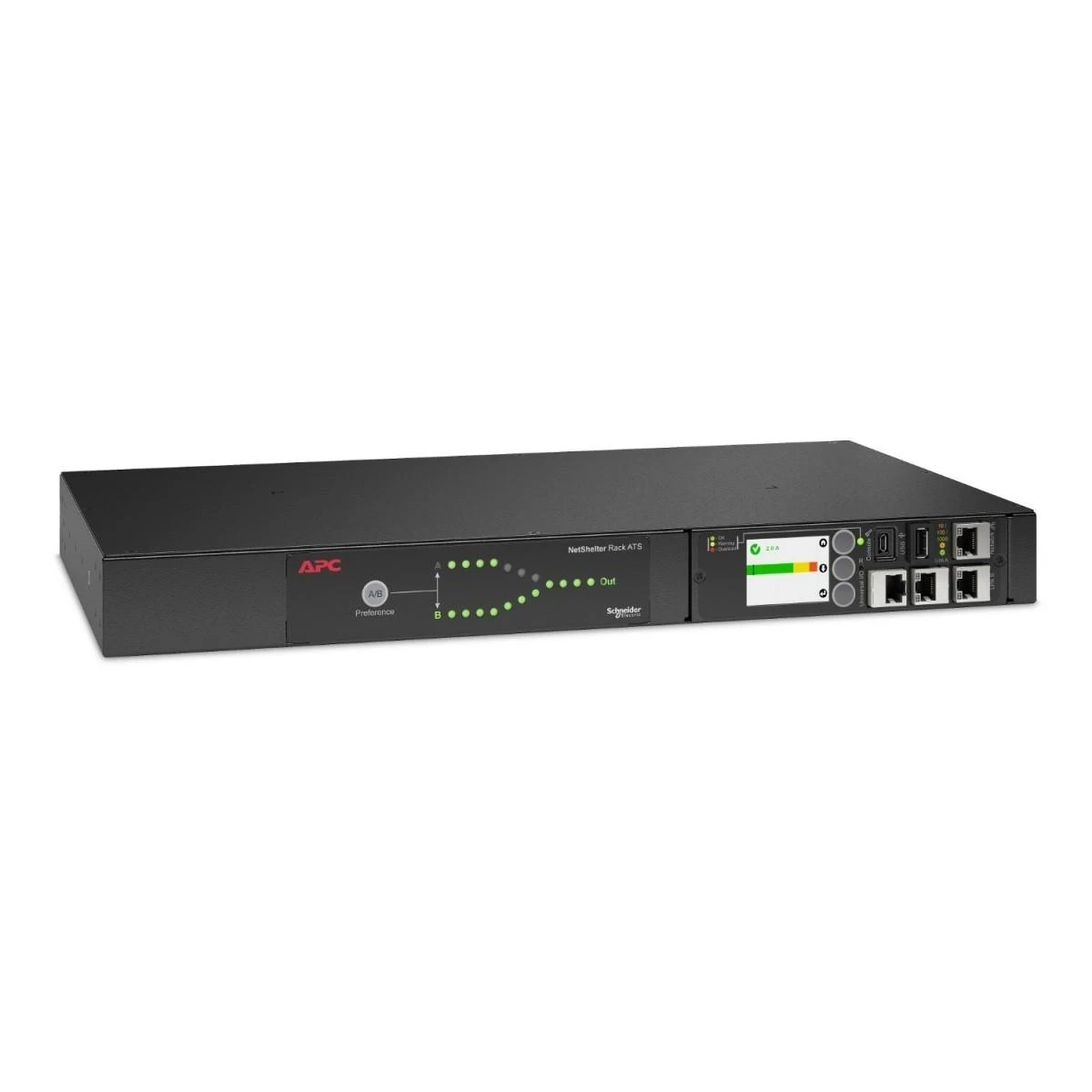 Šakotuvas APC NETSHELTER RACK AUTOMATIC TRANSFER SWITCH, 1U, 16A, 230V, 2 C20 IN, 8 C13, 1 C19 OUT, 50/60HZ