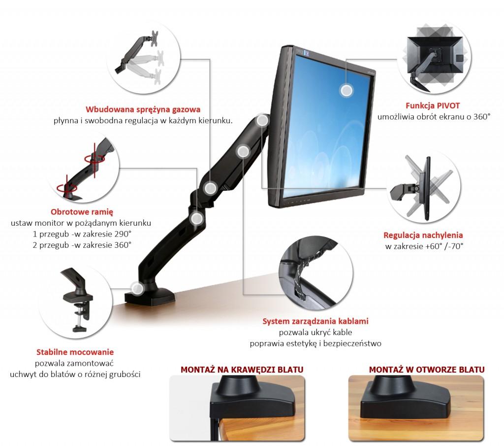 ART RAMM L-11GD stalinis laikiklis ant dujinės spyruoklės 1 monitoriui LED/LCD 13-27 L-11GD