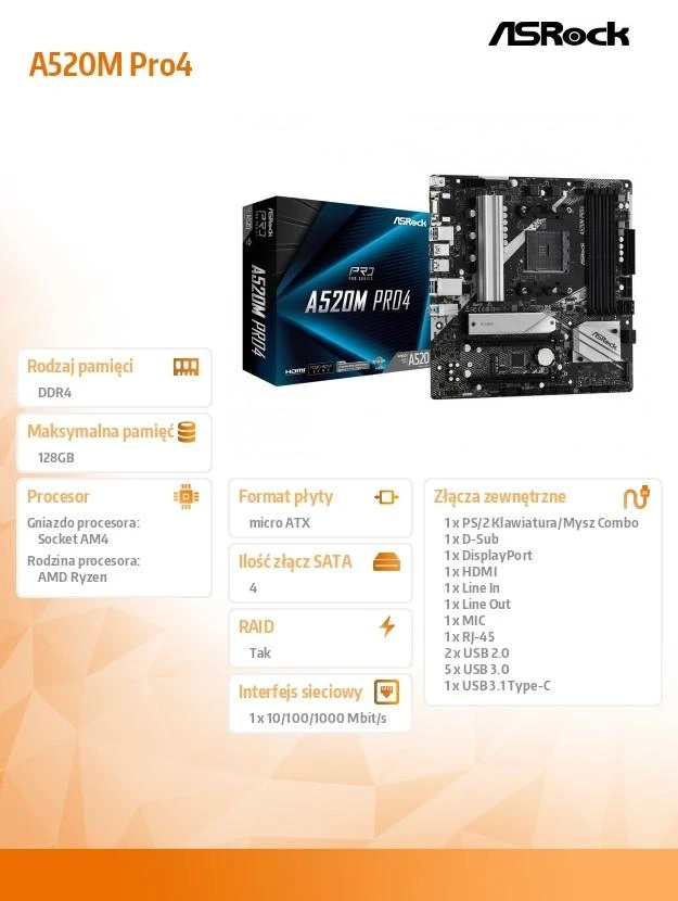 ASROCK A520M PRO4 AM4 2xDDR4 mATX MB