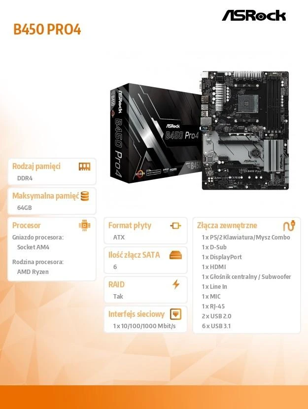 Pagrindinė plokštė ASROCK B450 Pro4