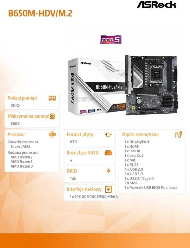 Pagrindinė plokštė ASRock B650M-HDV/M.2