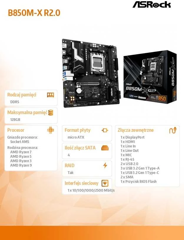 ASROCK B850M-X R2.0 AM5 1xHDMI 1xDP