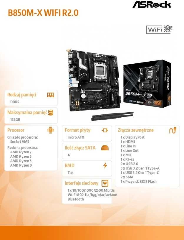 Asrock B850M-X WiFi R2 AMD B850 Socket AM5 micro ATX