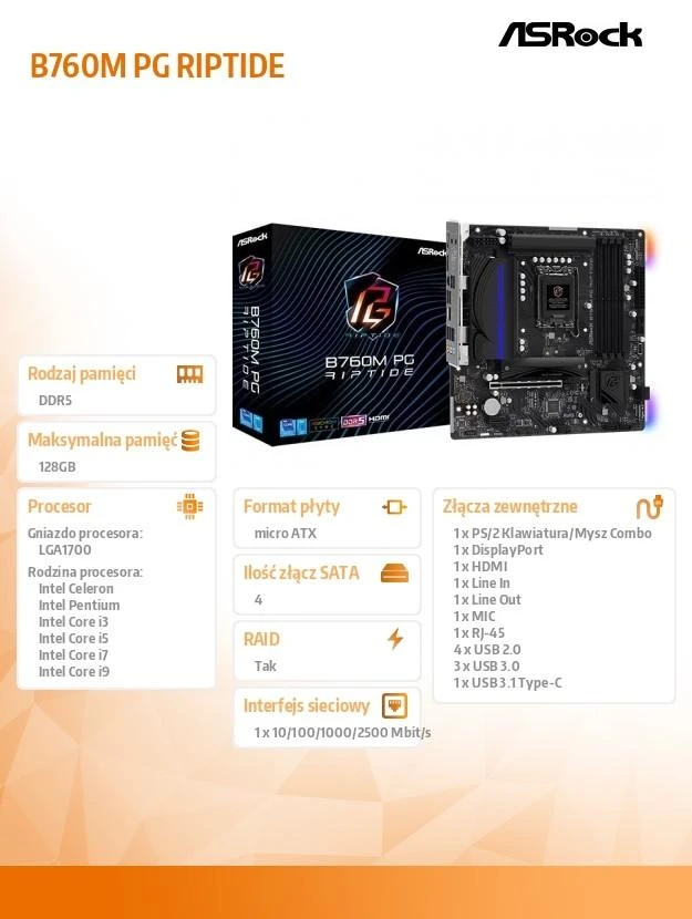 Pagrindinė plokštė ASROCK Intel B760 Express/LGA1700/Micro-ATX/Memory DDR5/Atminties lizdai 4/1xPCI-Express 4.0 1x/1xPCI-Express 4.0 16x/2xM.2/1xHDMI/1xDisplayPort/4xUSB 2.0/3xUSB 3.2/1xUSB-C/1xPS/2/1xRJ45/3xAudio port